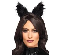Smiffys Noir Long Pile Fourrure Chat Ears Bracelet Accessoire Déguisement Taille