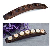 Long Pont en Bois pour Bougie Chauffe-Plat, 7 Trous - Centre de Table pour Tables - Couleur Bois Rustique