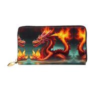Long portefeuille en cuir Dragon King in Fire, impression double face, matériau en cuir microfibre, unisexe, imperméable et durable