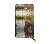 Long portefeuille en cuir Fox in the Water avec porte-cartes de crédit, porte-monnaie zippé et compartiment pour carte d'identité