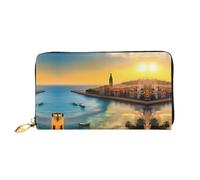 Long portefeuille en cuir Sunset in Barcelona, impression double face, matériau en cuir microfibre, unisexe, imperméable et durable