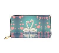 Long portefeuille en cuir The Swan in Love, impression double face, matériau en cuir microfibre, unisexe, imperméable et durable