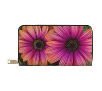 Long portefeuille en similicuir avec motif marguerite rose pour femme moderne, grande capacité, porte-cartes et poches de rangement, sac à main durable pour voyage quotidien, blanc, Taille unique
