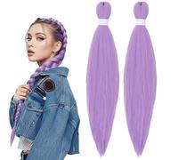 Long Purple Braiding Hair Pre Stretched Synthetic Braiding Hair Extensions for Braids, 26 Inch Braid Hair for Kids and Adult, Purple Hair Extensions for Stage Party Costume Cosplay (A, 2PC)