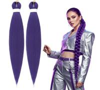 Long Purple Braiding Hair Pre Stretched Synthetic Braiding Hair Extensions for Braids, 26 Inch Braid Hair for Kids and Adult, Purple Hair Extensions for Stage Party Costume Cosplay (B, 2PC)