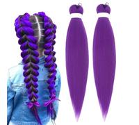 Long Purple Braiding Hair Pre Stretched Synthetic Braiding Hair Extensions for Braids, 26 Inch Braid Hair for Kids and Adult, Purple Hair Extensions for Stage Party Costume Cosplay (C, 2PC)