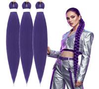 Long Purple Braiding Hair Pre Stretched Synthetic Braiding Hair Extensions for Braids, 26 Inch Braid Hair for Kids and Adult, Purple Hair Extensions for Stage Party Costume Cosplay (B, 3PC)