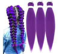 Long Purple Braiding Hair Pre Stretched Synthetic Braiding Hair Extensions for Braids, 26 Inch Braid Hair for Kids and Adult, Purple Hair Extensions for Stage Party Costume Cosplay (C, 3PC)