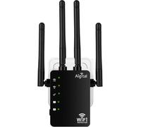 Long Range WiFi Repeater, AC1200 Dual Band 2.4GHz and 5GHz WiFi Amplifier with 4 External Antennas, Powerful Mini Wifi Extender with 2 Ethernet Ports, Up to 120¿ Compatible with All Box