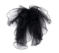 Long Ribbon Mesh Bow Women Hair Clips Elegant Pearls HairBands White Hairpins Wedding Party Bride Accessories(Black)