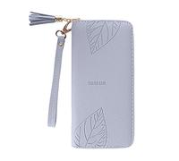Long sac à main en cuir de couleur unie à fermeture éclair pour cartes d'identité, sac à main pour femme, pochette portefeuille pour S10e avec support (bleu, taille unique)