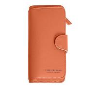 Long sac à main tendance en cuir de couleur unie avec fermeture éclair et plusieurs cartes d'identité pour femme - Antichoc (marron, taille unique)