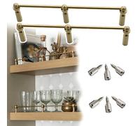 Long Shelf Guardrail Rod 8 12 16 20 24 28 36 38 in, 2 pcs Brass Shelf Rail with 3 Posts & Screws, Decorative Tipping Railing Bars for Glasses, Book, Plant(Brass-Style B,38in/97cm)