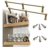 Long Shelf Guardrail Rod 8 12 16 20 24 28 36 38 in, 2 pcs Brass Shelf Rail with 3 Posts & Screws, Decorative Tipping Railing Bars for Glasses, Book, Plant(Brass-Style a,10in/25cm)