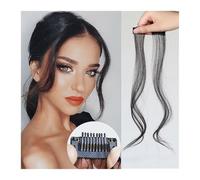 Long Side Air Bangs, Wavy Curly Clip in Bangs Front Side Bangs for Women Daily Use 2 PCS Set Long Temples Natural Synthetic False Fringe Bangs Hair Extensions(Natural black)