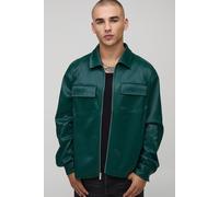 Long Sleeve PU Cargo Boxy Overshirt homme - emerald - S, emerald