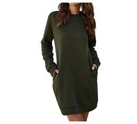 Long Sweat Femme Mini Robe Sweat Manches Longues Court Robe Pull Hiver Épais Chaud Grande Taille Poches Manteau Casual Sweat Shirt Femme Sport Long T-Shirt S-2XL #0809