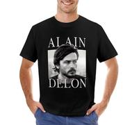 LONG TA Alain-Delon-French-Actor-T-Shirt-Black-t-Shirt-Anime-Boys-t-Shirts-Men-s-Cotton Black 3XL