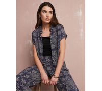 Long Tall Sally Long Tall Sally Blue Tile Button Shirt Blue EU 38 Tall (UK 10 T)