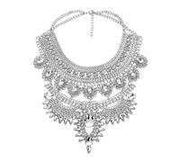 Long Tassel Chunky Boho Coin Statement Necklace For Women Silver (Style 9), Métal