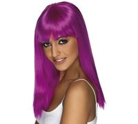 Long Violet Perruque Femmes Glamour Droit Franges Perruque Déguisement de Luxe