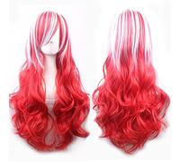 Long Wavy White Red Ombre Hair Synthetic Halloween Costume Anime Cosplay Wigs For Women + Wig Cap