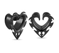 Longbeauty 1 paire d'écarteurs d'oreille rétro en forme de flamme - 8 à 16 mm - Argenté/noir/doré, 12MM, Acier inoxydable
