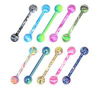 Longbeauty Lot de 12 piercings de corps en acier inoxydable - En fer à cheval - Pour la langue, le nez, le nombril - Unisexe - Multicolore