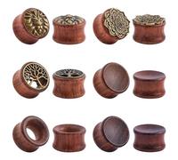 Longbeauty Lot de 2 paires / 6 paires de plugs d'oreille en bois noir 8 mm, 10 mm, 12 mm, 14 mm, 16 mm, 18 mm, 20 mm, 20mm