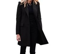 Longblazer Manteau élégant en laine classique noir pour femme - Manteau blazer long devant ouvert à revers - Veste en laine unie - Veste chaude mi-saison - Veste d'hiver, Noir , S