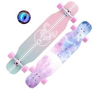 Longboard Adulte Cruiser 43 Pouces Rétro Double Kick Skateboard Maple Deck Débutant Planche À roulettes,Adultes Enfants Jeunes Professionnels Girls Boys LED Roues Lumineuses Penny Board,Flesh