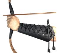 longbowmaker Noir Protège-Bras de Tir à l’Arc Réglable en Cuir de Vache Antique Protège-Poignet 22cm Bracelet pour Adulte et Jeune
