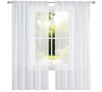 LONGCAO Lot de 1 Rideaux Transparents 70 x 110 cm Semi-Transparent en Effet Lin Décorations Vitrée Léger Romantique Rideaux Voilage Transparent pour Enfant Bébés Adulte Chambre, Blanc