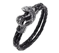 Longcreek Bracelet caméléon pour homme, bracelet lézard pour garçons, bracelet rigide caméléon viking, bracelet manchette caméléon punk, bracelet cuir tressé caméléon