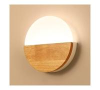 LONGDUOU Applique Murale Japonaise en Bois, Applique Murale Nordique Ronde/rectangulaire à LED à intensité Variable, Lampe Murale décorative(Round)