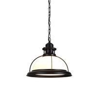 LONGDUOU Lustre dôme Vintage du Milieu du siècle, Suspension Industrielle en Verre Blanc, Suspension en Fer forgé Noir, Hauteur réglable for Cuisine, Salle à Manger, Chambre, Couloir, Bar, Salon