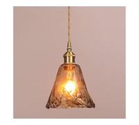 LONGDUOU Lustre vintage en laiton du milieu du siècle, suspension en verre ambré décorative, plafonnier d'intérieur à hauteur réglable for îlot de cuisine, salle à manger, chambre, couloir, bar, salon