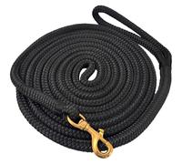 Longe Cheval en Nylon tressé Noir, 15 ft / 4,6 m, Ligne équestre Robuste avec Mousqueton en Laiton anticorrosion, Prise en Main Confortable pour mener, Dresser, Attacher et Marcher Le Cheval