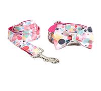 Longe Chien Bulle Pet Collier Laisse Arc Ensemble Polyester Bowtie Pet Collier Laisse Confortable Collier Collier Laisse Ceinture Chien(23-30cm)