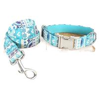 Longe Chien Collier De Chien Bohème Imprimé Bleu Laisse Collier Confortable Collier Fournitures pour Animaux De Compagnie Collier De Chien Doux Ceinture Chien(23-30cm)