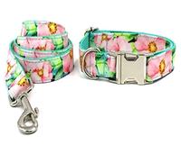 Longe Chien Collier pour Chien De Compagnie Personnalisé Impression Florale Rose Collier Et Laisse De Chien Mignon Ensemble Boucle À Dégagement Rapide Ceinture Chien(23-30cm)