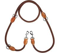 Longe Chien Double Laisse Collier De Chaîne en P Deux Laisses De Chien en Nylon Réglable Longue Et Courte Laisse De Dressage De Chien Attachée Corde De Chien Ceinture Chien(Bruin)