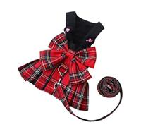 Longe Chien Harnais pour Animaux De Compagnie Gilet Robe Plomb Ensemble avec Tutu Dentelle Jupe Fête Collier De Chien Costume Réglable Collier Laisse Ensemble Ceinture Chien(Rot,40cm)