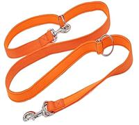Longe Chien Laisse De Chien Rembourrée en Tissu De Plongée Double Tête Deux Laisses De Chien Collier De Chaîne en P Réglable Longue Corde Courte Chien Ceinture Chien(Oranje,2.5 * 2m)