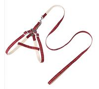 Longe Chien Plaid Pet Laisse Chien Chats Harnais Ensemble Chien Marche Corde Réglable en Nylon Chihuahua Collier De Chien Sangle De Poitrine Ceinture Chien(Rot,35-55cm)