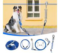 Longe de jardin pour chien, ressort à double absorption des chocs pour grands chiens jusqu’à 110 kg, câble d'attache robuste de 60 m avec laisse de 3 m, tyrolienne pour extérieur, camping