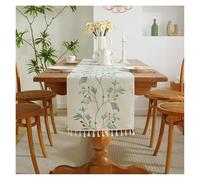 Longe de Table à Pompons Chemin de Table brodé en Coton et Lin avec Pompons for fêtes, Mariages dîners, décoration Mariage(Color 2,33x220cm)