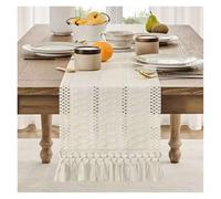 Longe de Table à Pompons Chemin de Table en Coton et Lin, 1 pièce, Drapeau Solide avec Pompons for Mariage, Maison, Salle à Manger, Chemin Basse for décorations(Beige,30x91cm)