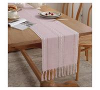 Longe de Table à Pompons Chemin de Table Rustique avec Pompons, Chemin brodé en Coton et Lin for décoration à Manger, fête Vacances, Mariage(Pink,33x120cm with Tassel)