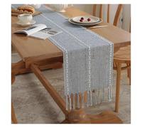 Longe de Table à Pompons Chemin de Table Rustique avec Pompons, Chemin brodé en Coton et Lin for décoration à Manger, fête Vacances, Mariage(Gray,33x120cm with Tassel)